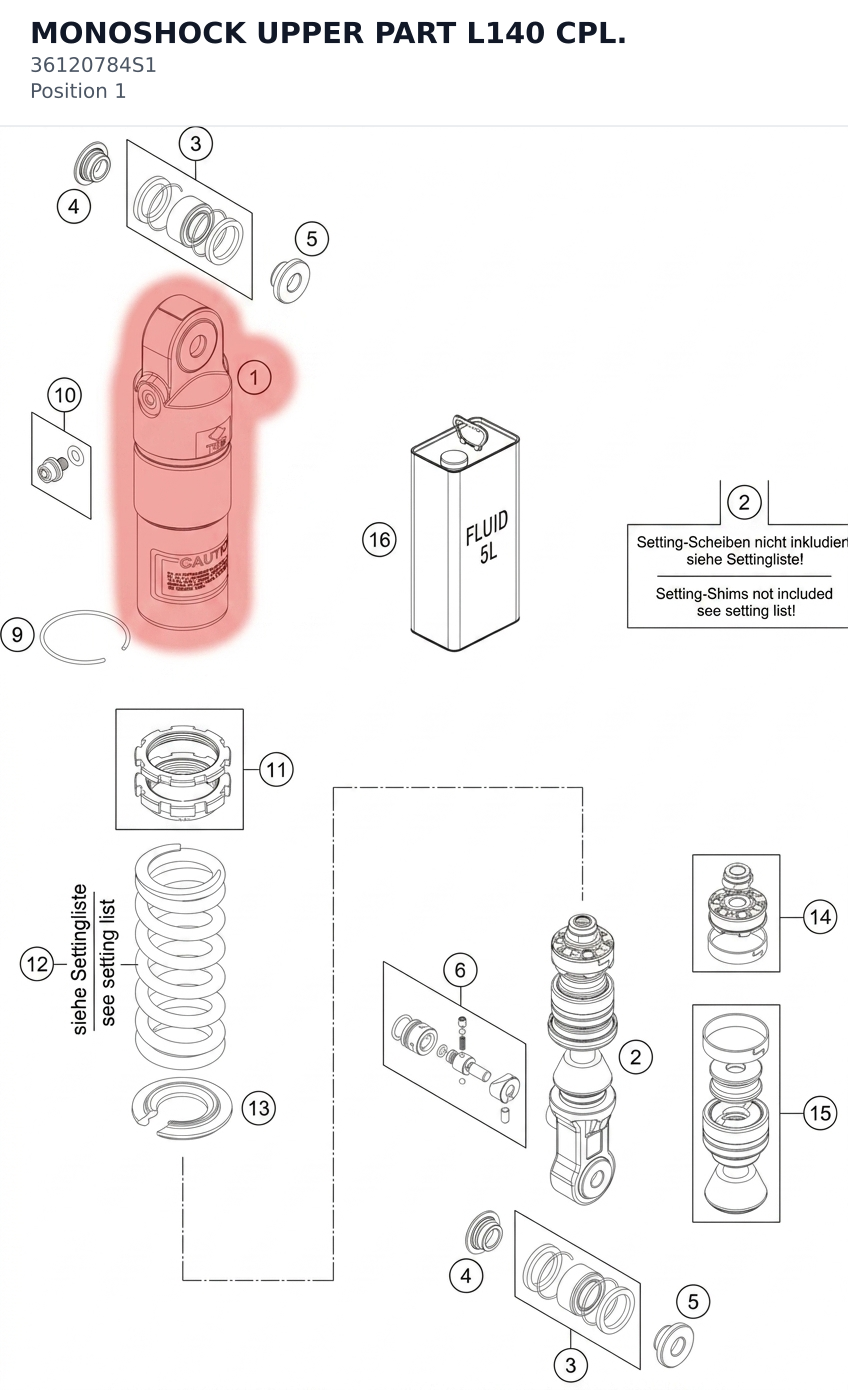 Diagram preview: MONOSHOCK UPPER PART L140 CPL. (36120784S1)