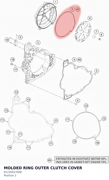 Diagram preview: MOLDED RING OUTER CLUTCH COVER (61230027000)