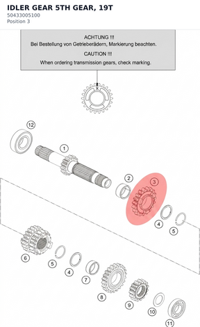 Diagram preview: IDLER GEAR 5TH GEAR, 19T (50433005100)
