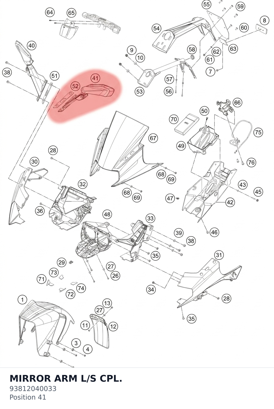 Diagram preview: MIRROR ARM L/S CPL. (93812040033)