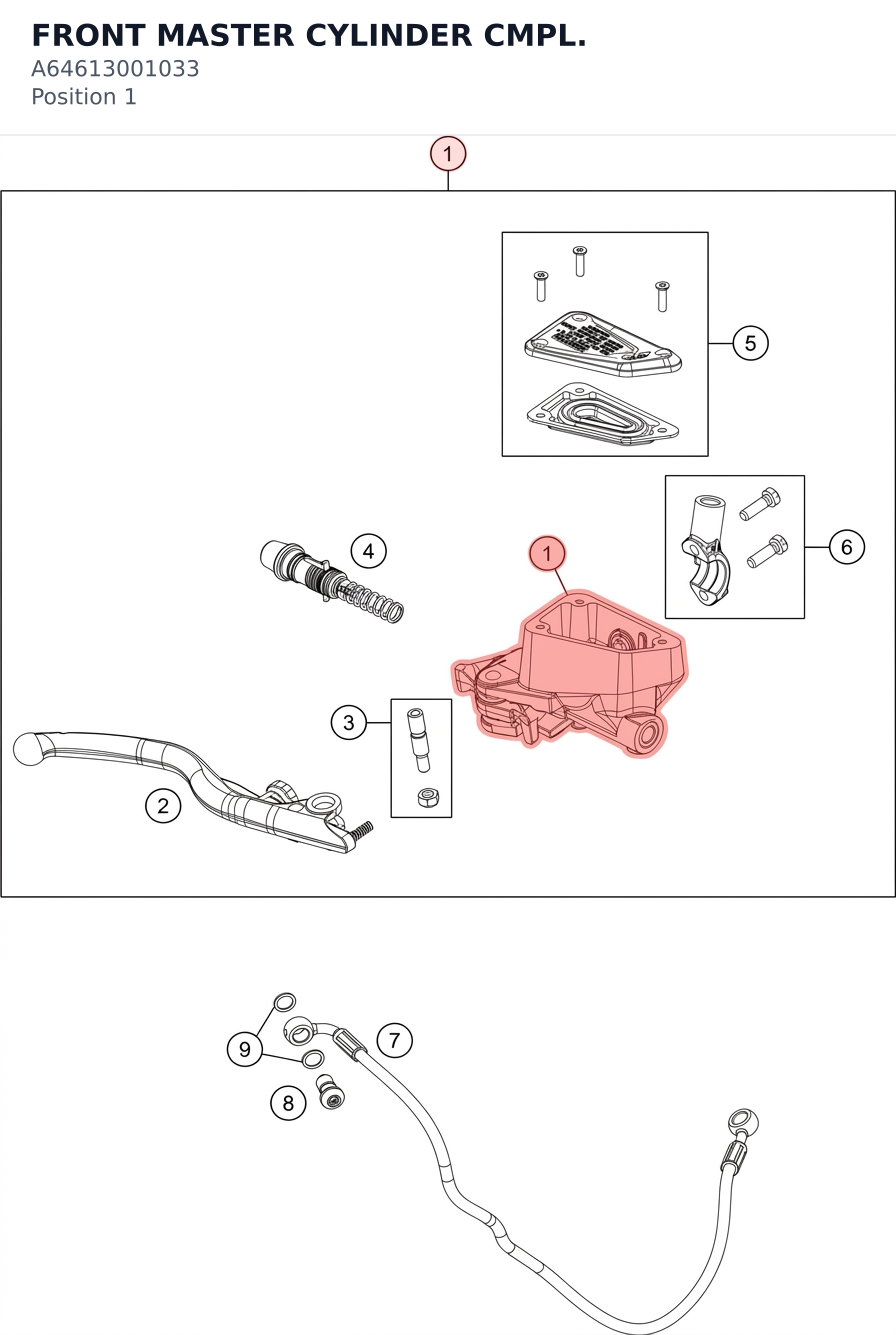 Diagram preview: FRONT MASTER CYLINDER CMPL. (A64613001033)