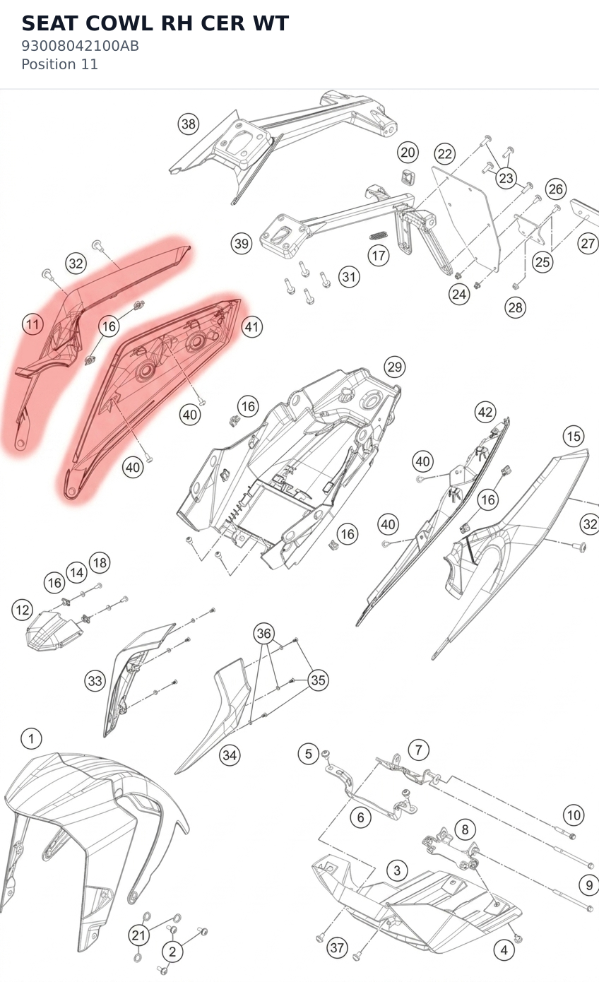 Diagram preview: SEAT COWL RH CER WT (93008042100AB)