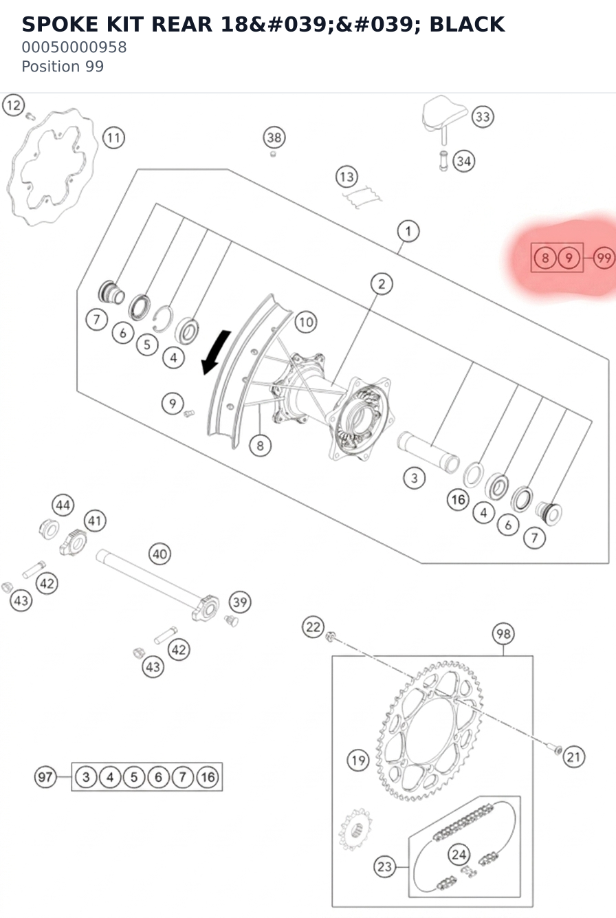 Diagram preview: SPOKE KIT REAR 18'' BLACK (00050000958)