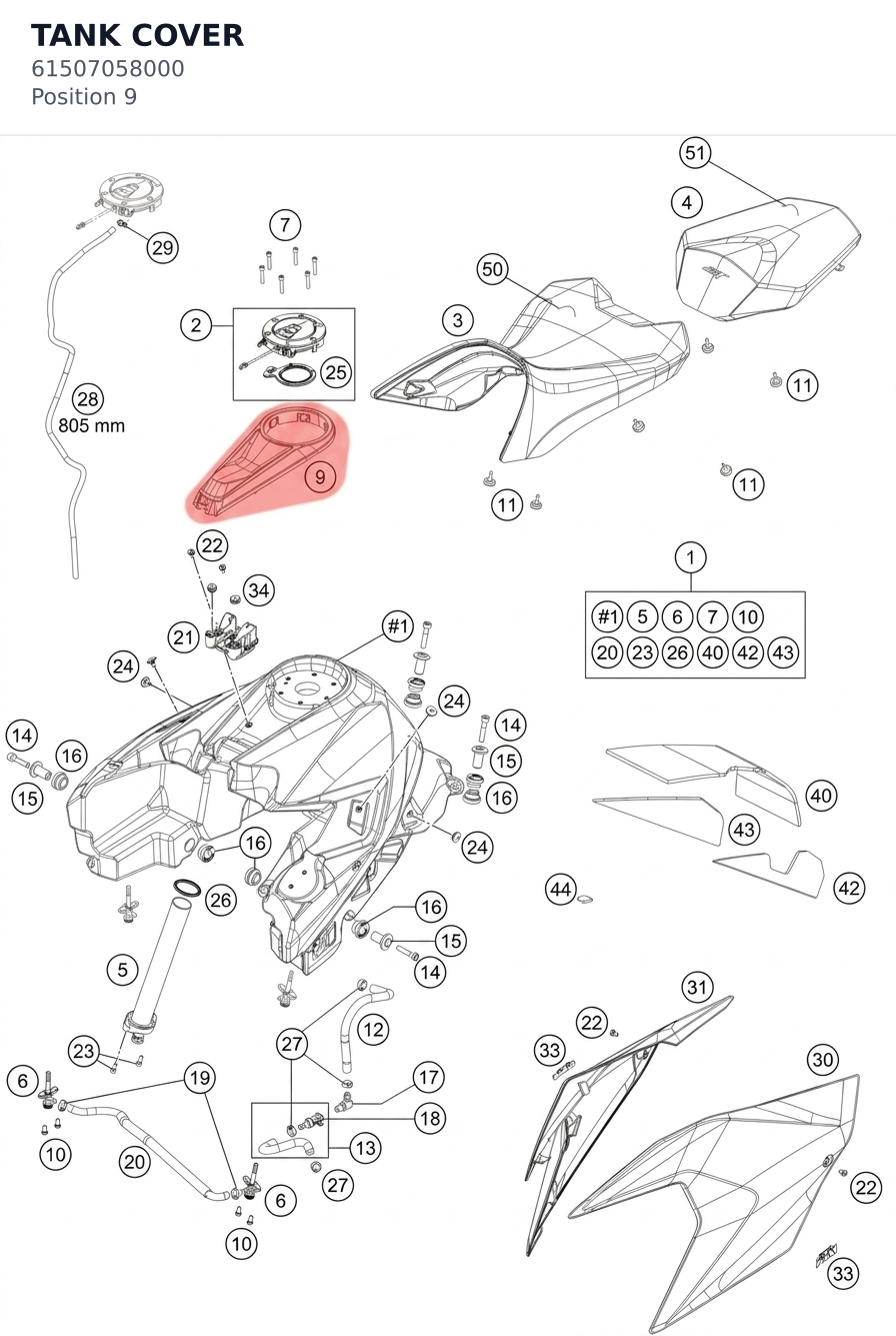 Diagram preview: TANK COVER (61507058000)