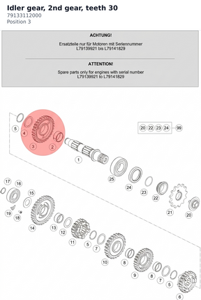 Diagram preview: Idler gear, 2nd gear, teeth 30 (79133112000)