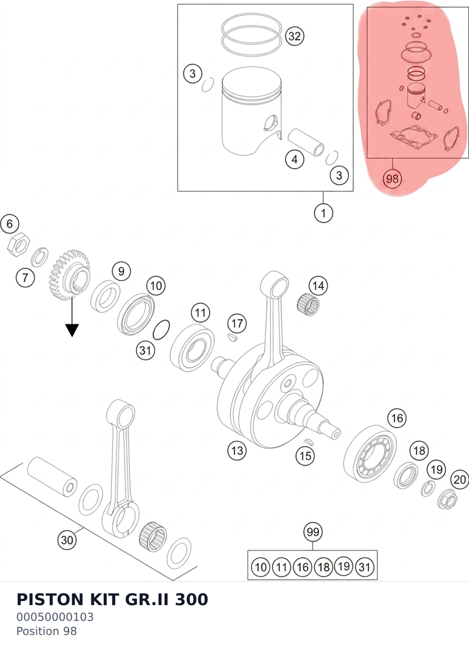Diagram preview: PISTON KIT GR.II 300 (00050000103)