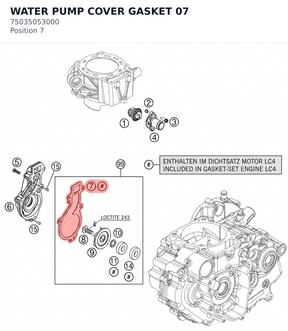 Diagram preview: WATER PUMP COVER GASKET 07 (75035053000)