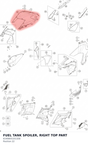 Diagram preview: FUEL TANK SPOILER, RIGHT TOP PART (61908051011EB)