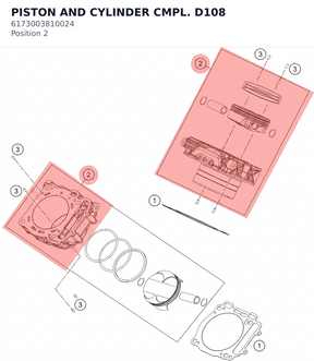 Diagram preview: PISTON AND CYLINDER CMPL. D108 (6173003810024)