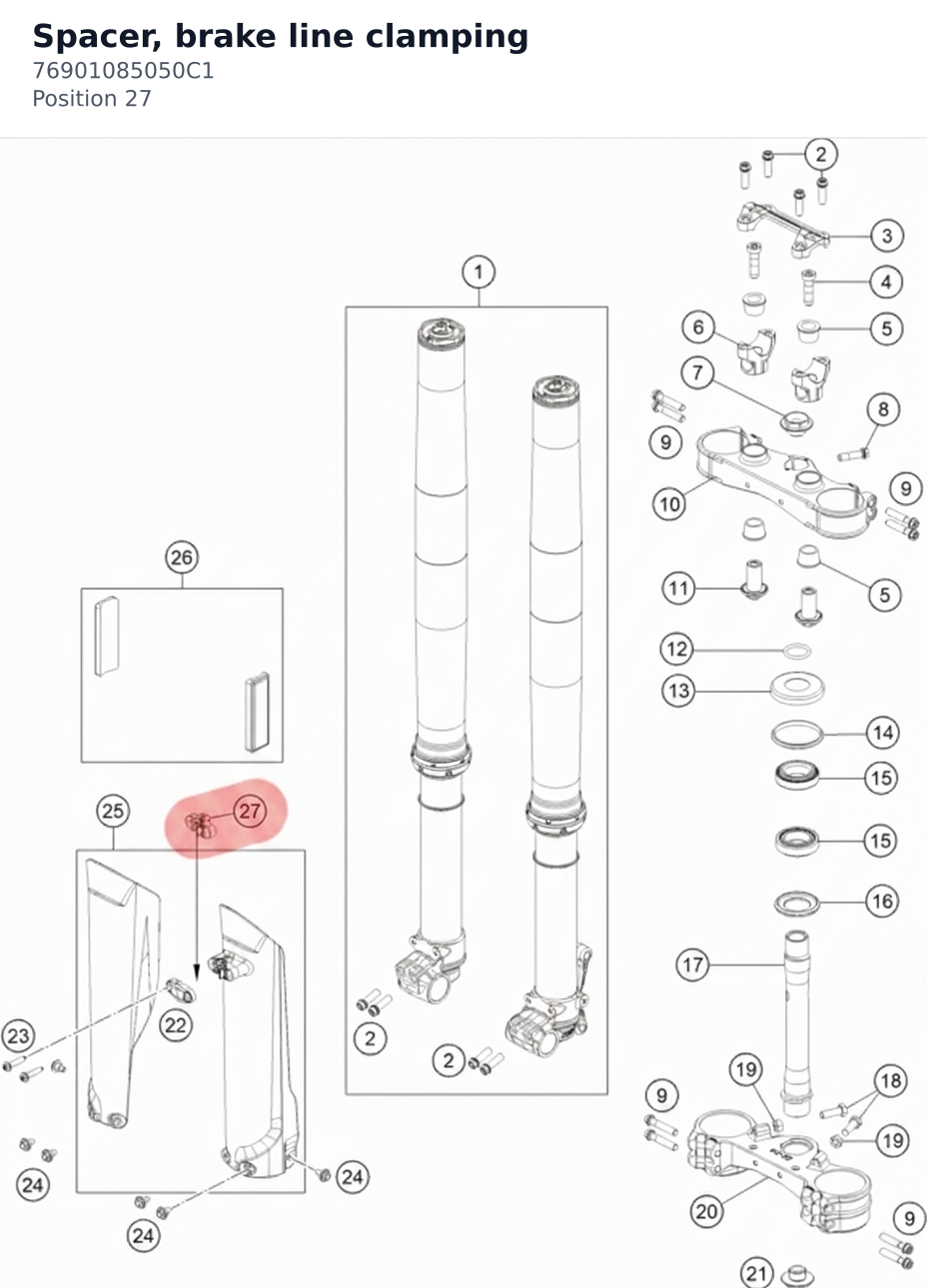 Diagram preview: Spacer, brake line clamping (76901085050C1)