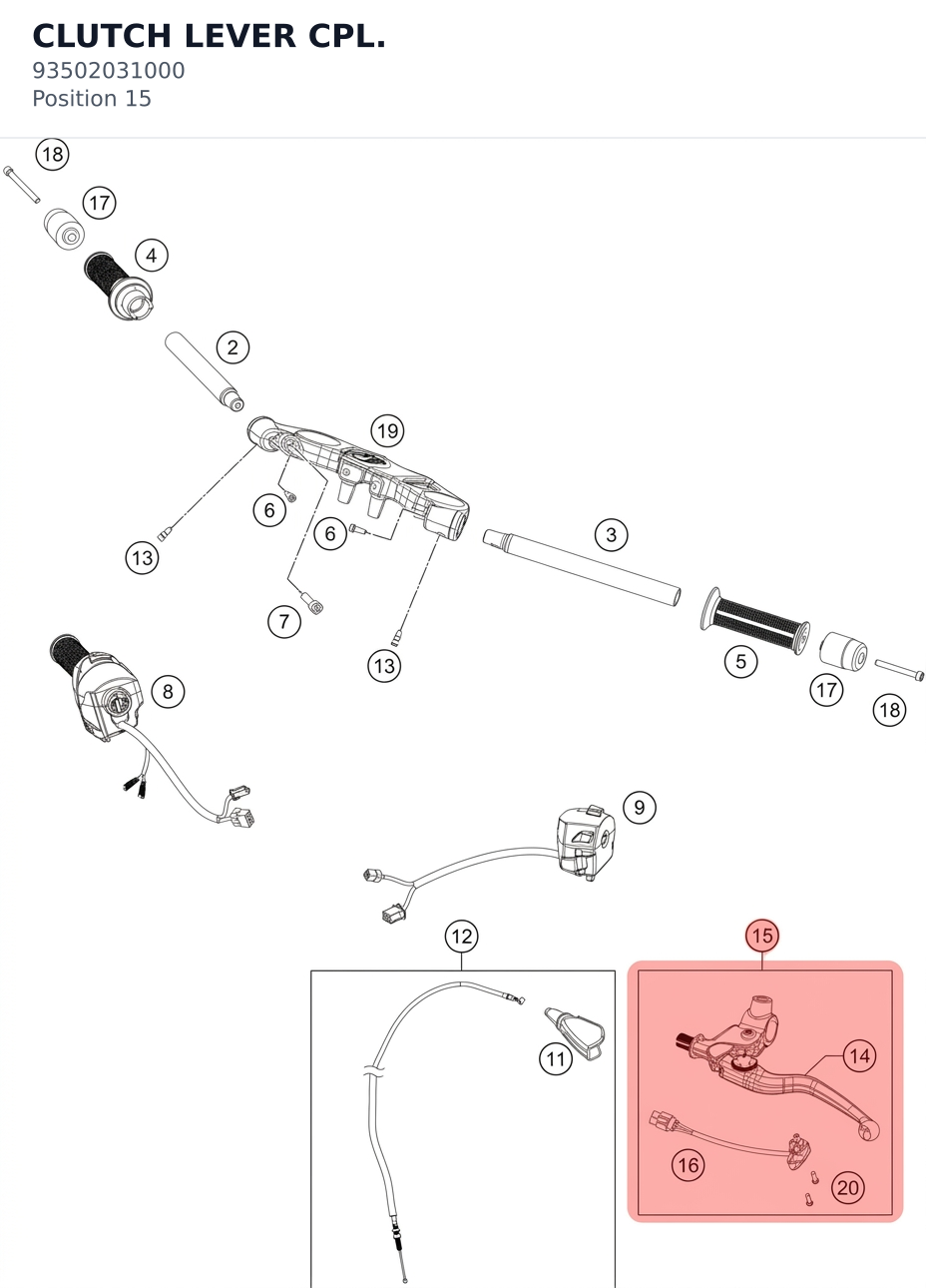 Diagram preview: CLUTCH LEVER CPL. (93502031000)