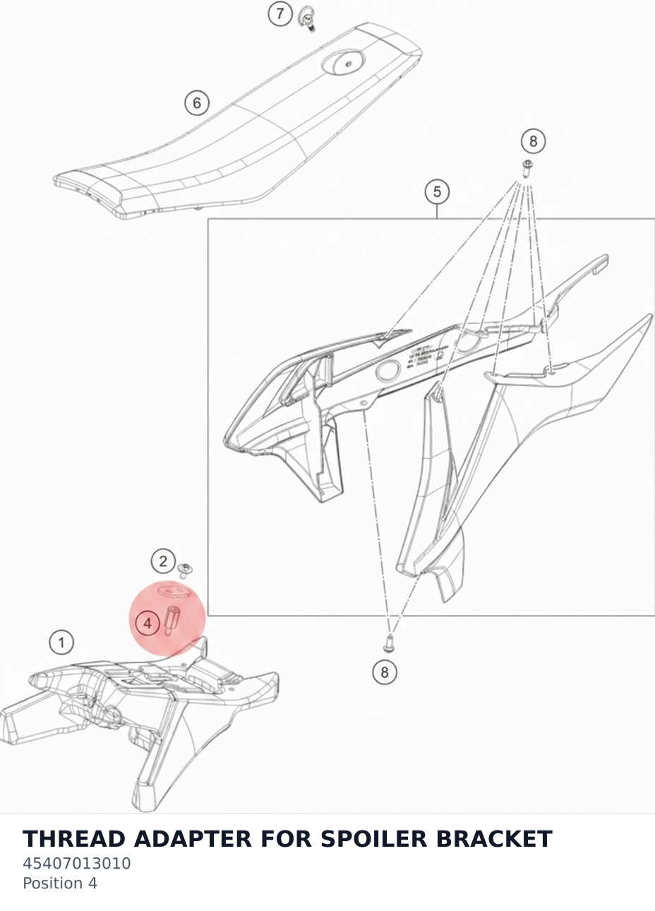 Diagram preview: THREAD ADAPTER FOR SPOILER BRACKET (45407013010)