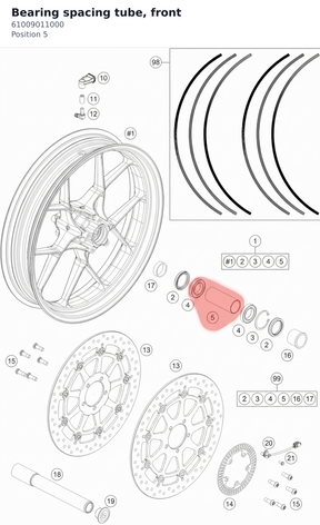 Diagram preview: Bearing spacing tube, front (61009011000)