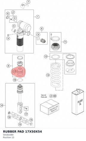 Diagram preview: RUBBER PAD 17X50X54 (50181080)