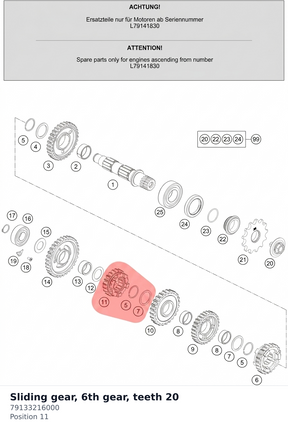 Diagram preview: Sliding gear, 6th gear, teeth 20 (79133216000)