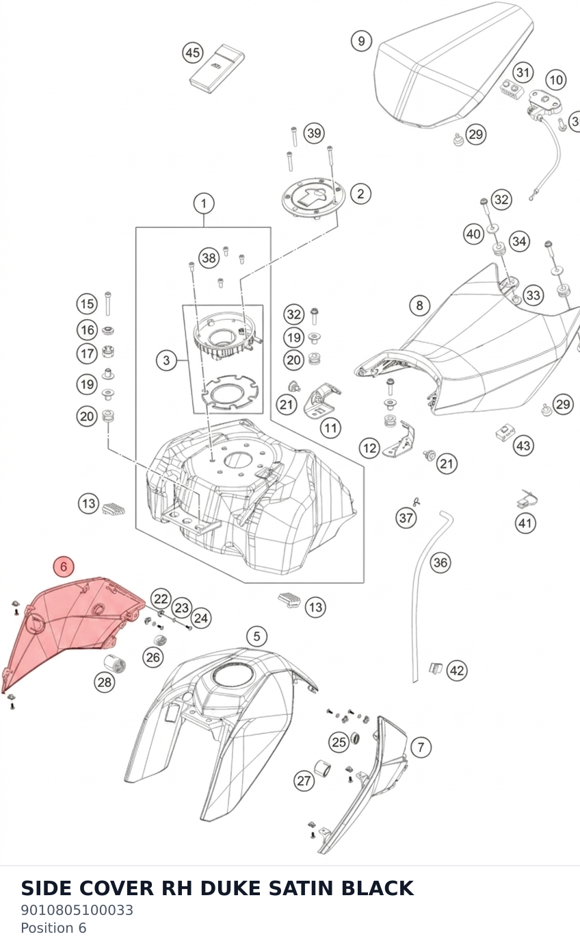 Diagram preview: SIDE COVER RH DUKE SATIN BLACK (9010805100033)