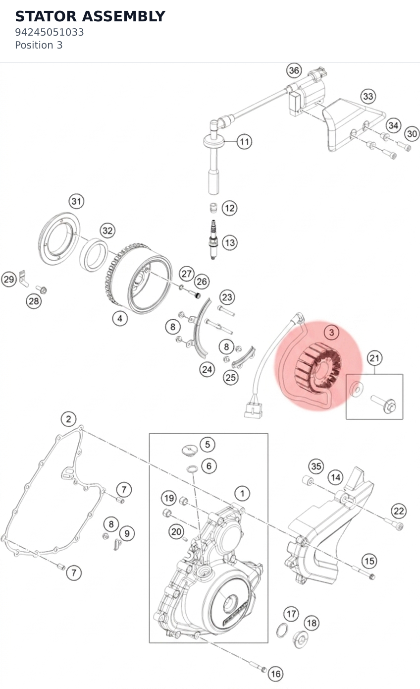 Diagram preview: STATOR ASSEMBLY (94245051033)