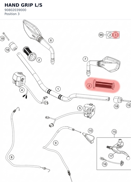Diagram preview: HAND GRIP L/S (90802039000)