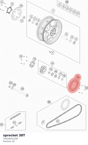 Diagram preview: sprocket 38T (75010051038)