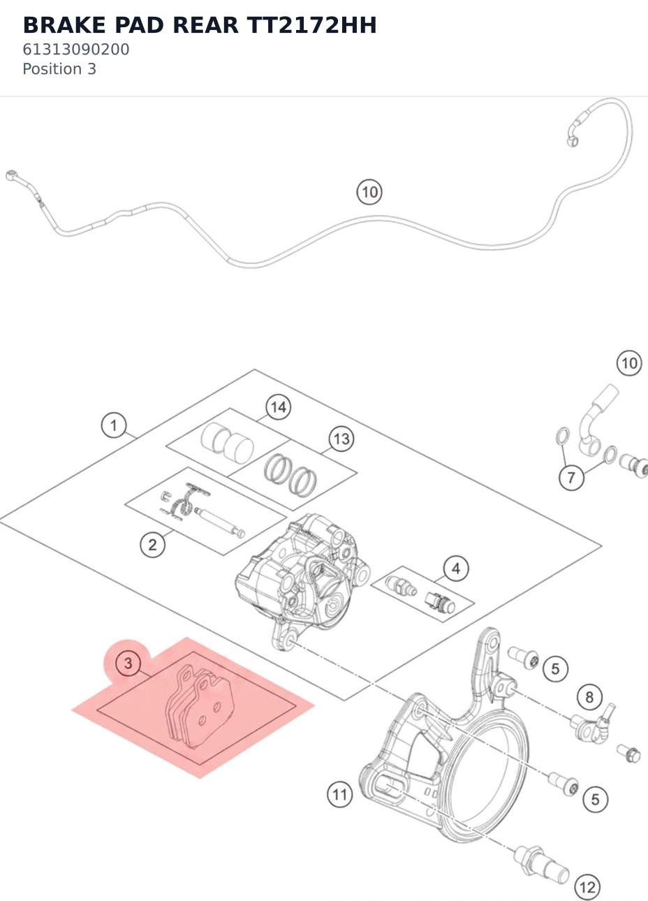Diagram preview: BRAKE PAD REAR TT2172HH (61313090200)