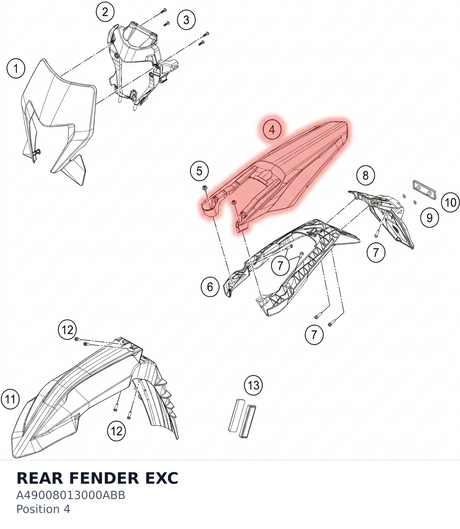 Diagram preview: REAR FENDER EXC (A49008013000ABB)