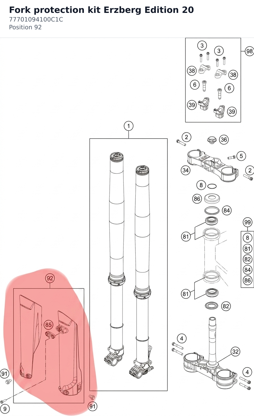 Diagram preview: Fork protection kit Erzberg Edition 20 (77701094100C1C)