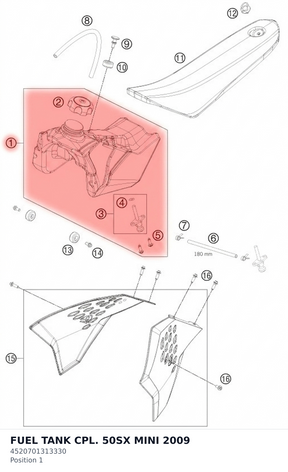 Diagram preview: FUEL TANK CPL. 50SX MINI  2009 (4520701313330)