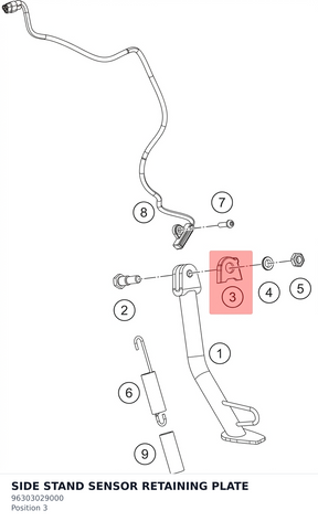 Diagram preview: SIDE STAND SENSOR RETAINING PLATE (96303029000)