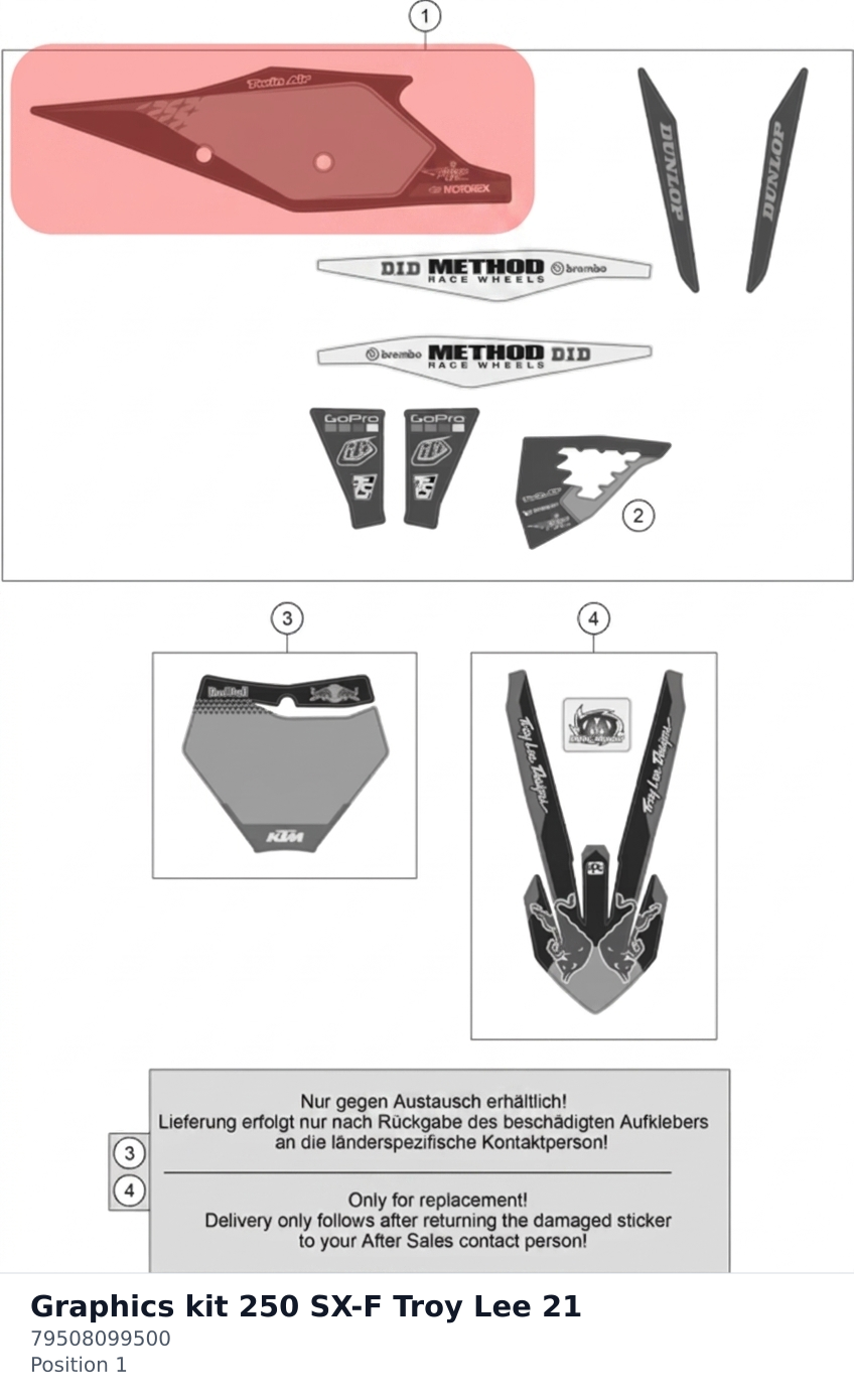 Diagram preview: Graphics kit 250 SX-F Troy Lee 21 (79508099500)