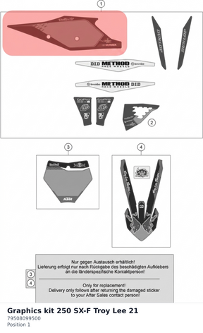 Diagram preview: Graphics kit 250 SX-F Troy Lee 21 (79508099500)