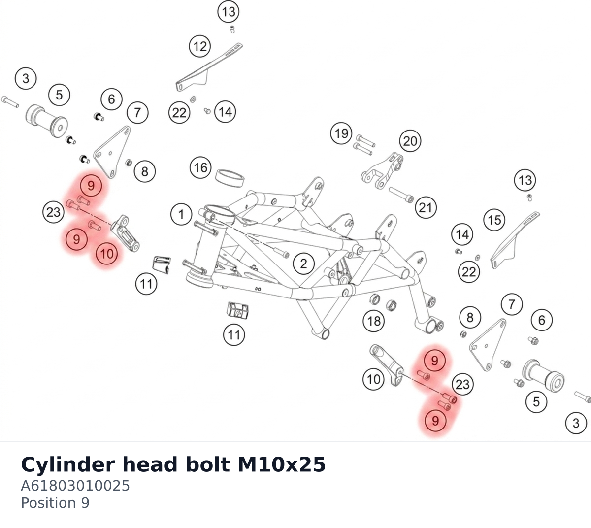 Diagram preview: Cylinder head bolt M10x25 (A61803010025)
