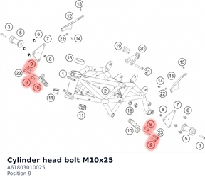 Diagram preview: Cylinder head bolt M10x25 (A61803010025)