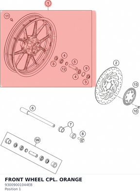 Diagram preview: FRONT WHEEL CPL. ORANGE (93009001044EB)
