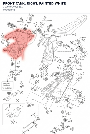 Diagram preview: FRONT TANK, RIGHT, PAINTED WHITE (7670701400028A)
