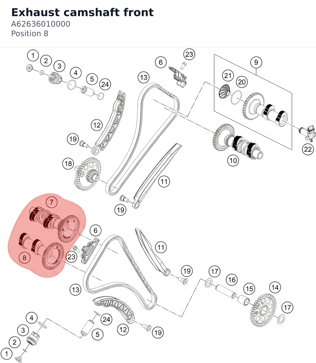 Diagram preview: Exhaust camshaft front (A62636010000)