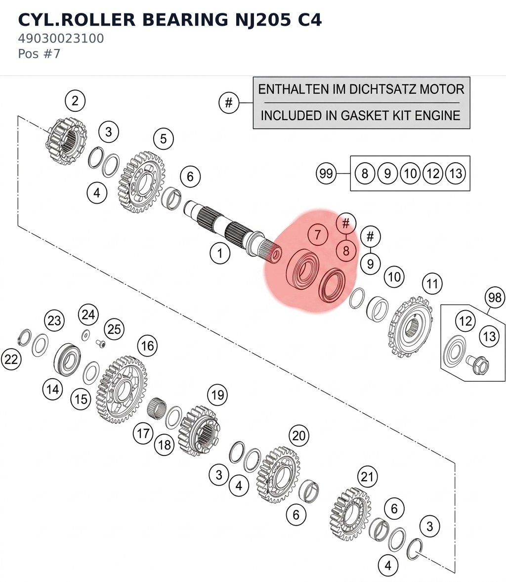 Diagram preview: CYL.ROLLER BEARING NJ205 C4 (49030023100)