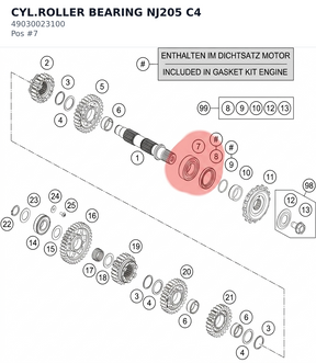 Diagram preview: CYL.ROLLER BEARING NJ205 C4 (49030023100)