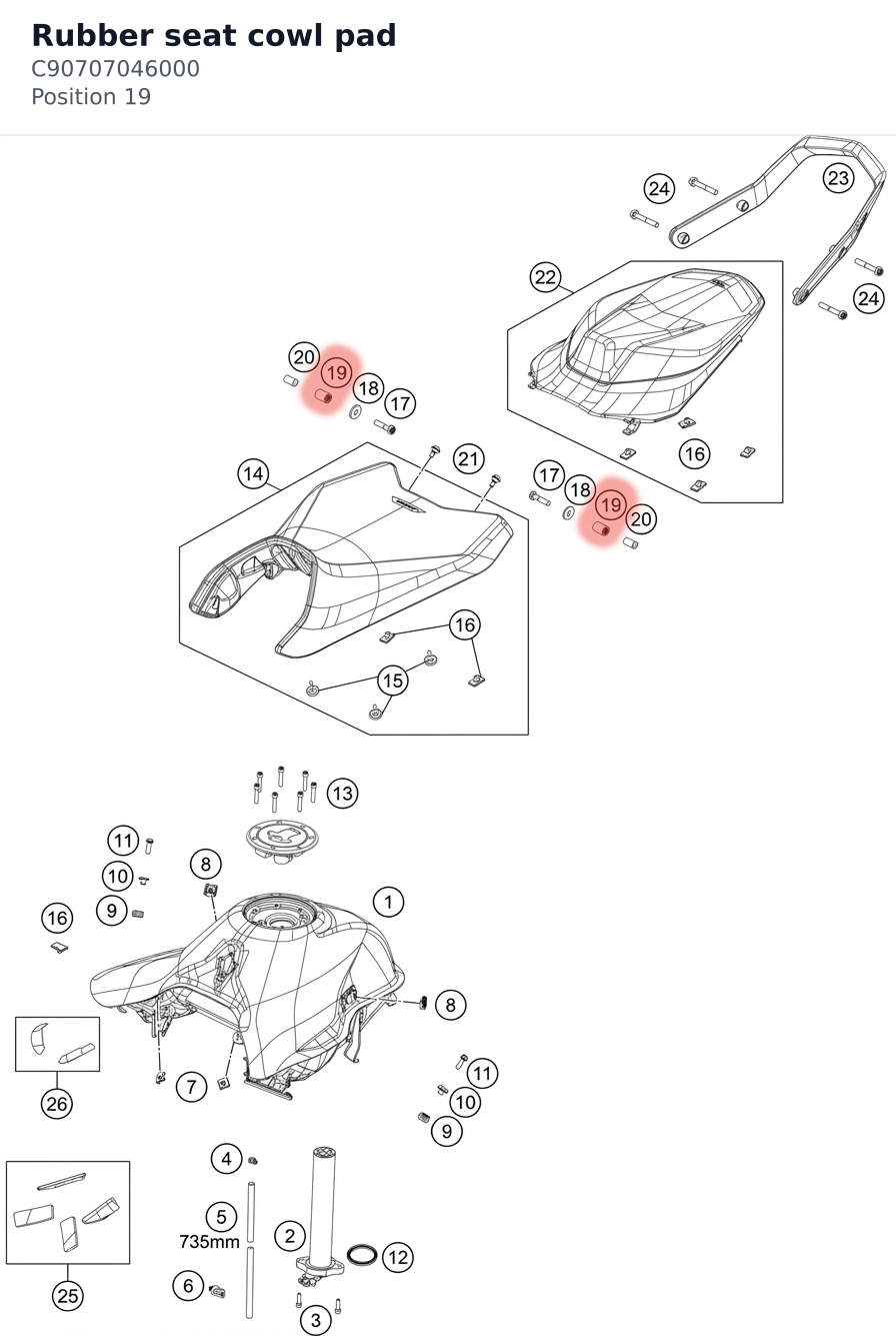 Diagram preview: Rubber seat cowl pad (C90707046000)