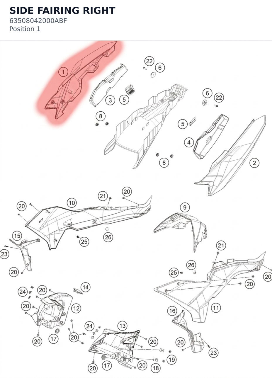 Diagram preview: SIDE FAIRING RIGHT (63508042000ABF)