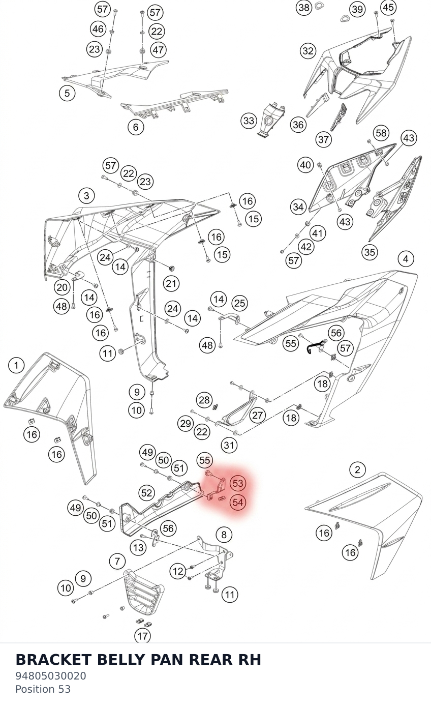 Diagram preview: BRACKET BELLY PAN REAR RH (94805030020)