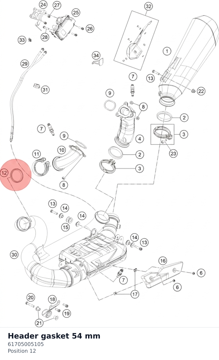 Diagram preview: Header gasket 54 mm (61705005105)