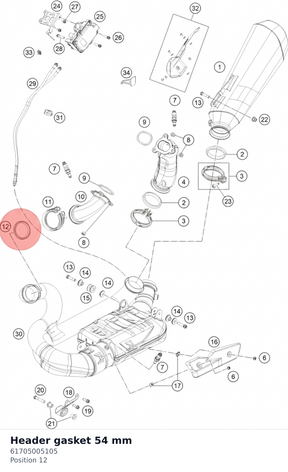 Diagram preview: Header gasket 54 mm (61705005105)