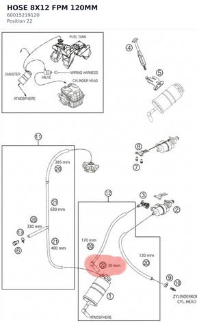 Diagram preview: HOSE 8X12 FPM 120MM (60015219120)