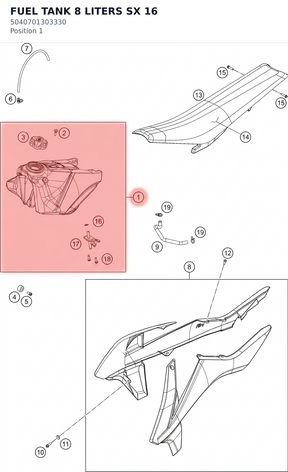 Diagram preview: FUEL TANK 8 LITERS SX       16 (5040701303330)