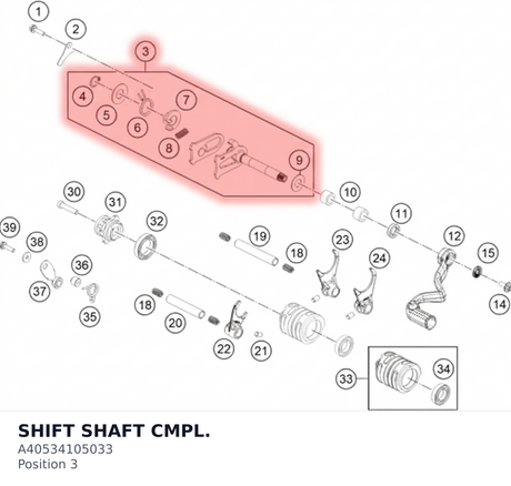 Diagram preview: SHIFT SHAFT CMPL. (A40534105033)