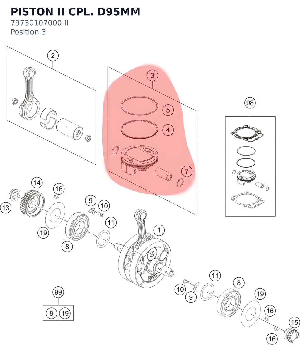 Diagram preview: PISTON II CPL. D95MM (79730107000 II)