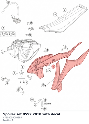 Diagram preview: Spoiler set 85SX 2018 with decal (47208054000EBA)