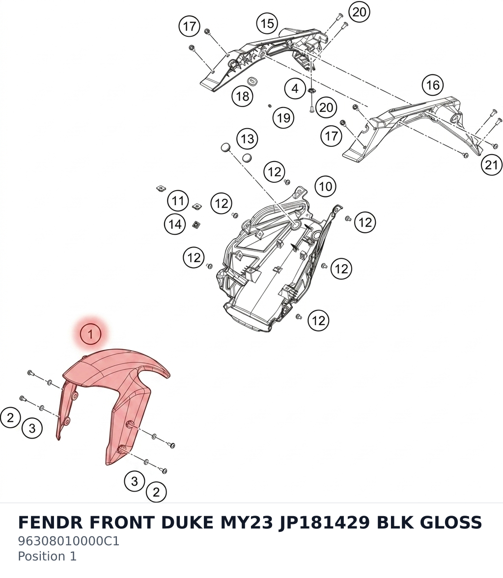 Diagram preview: FENDR FRONT DUKE MY23 JP181429 BLK GLOSS (96308010000C1)