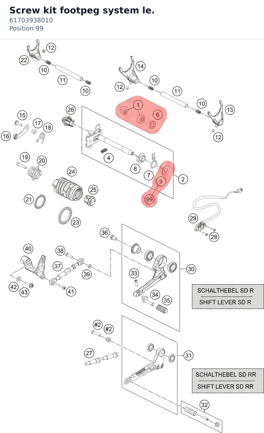 Diagram preview: Screw kit footpeg system le. (61703938010)
