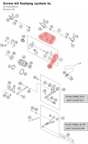 Diagram preview: Screw kit footpeg system le. (61703938010)